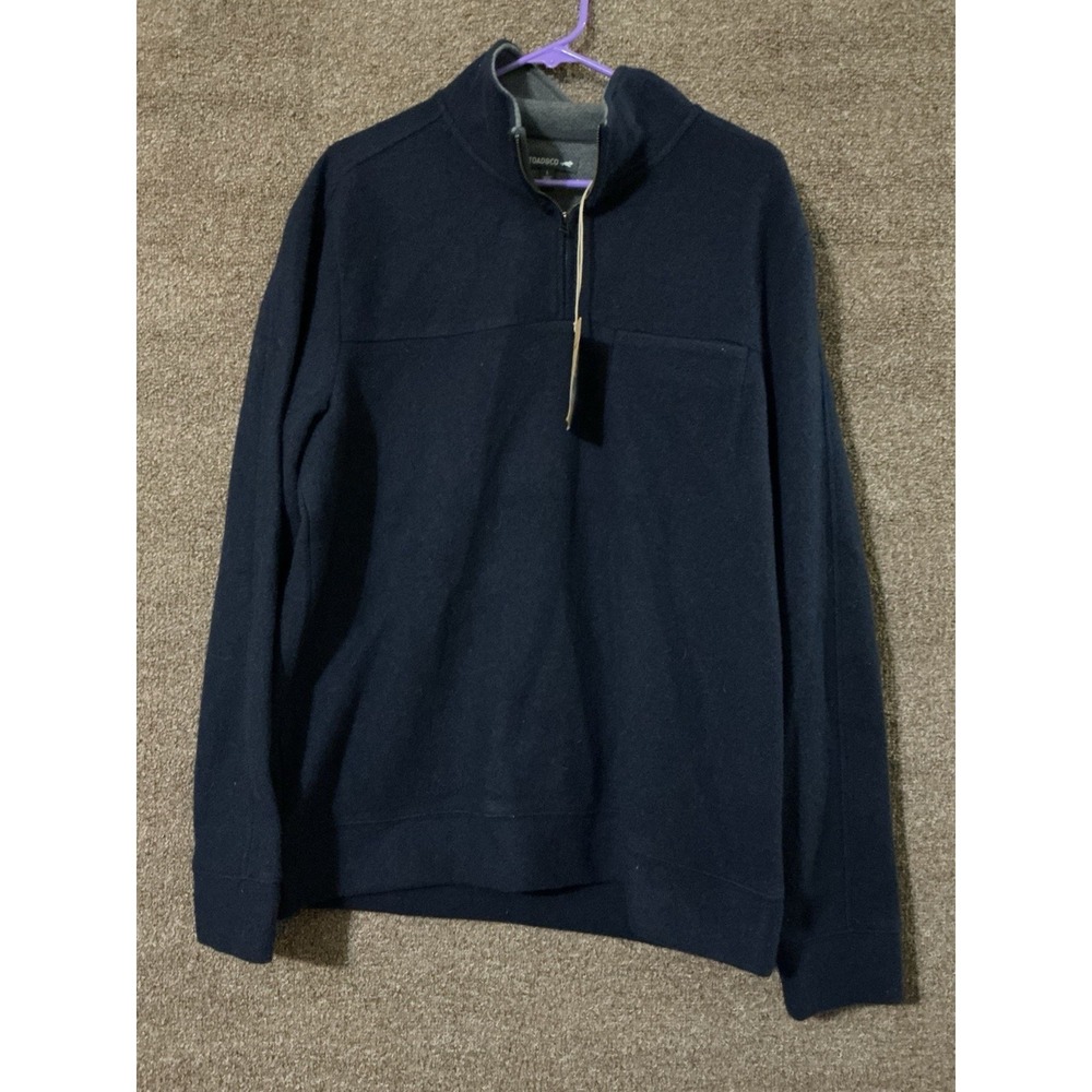 Toad & Co Men Wool Blend Sweater 1/4 Zip Pullover NEW WITH TAGS Kennicott L Blue